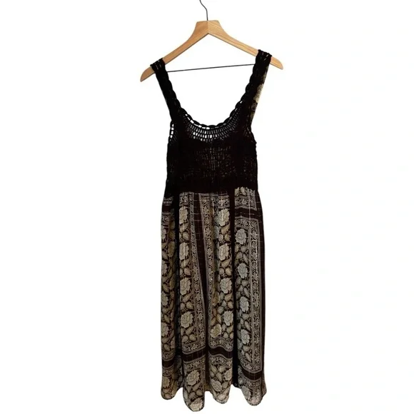 Zara Y3K Chocolate Sleeveless Babydoll Maxi Dress Crochet Front Floral Size S - Picture 1 of 7